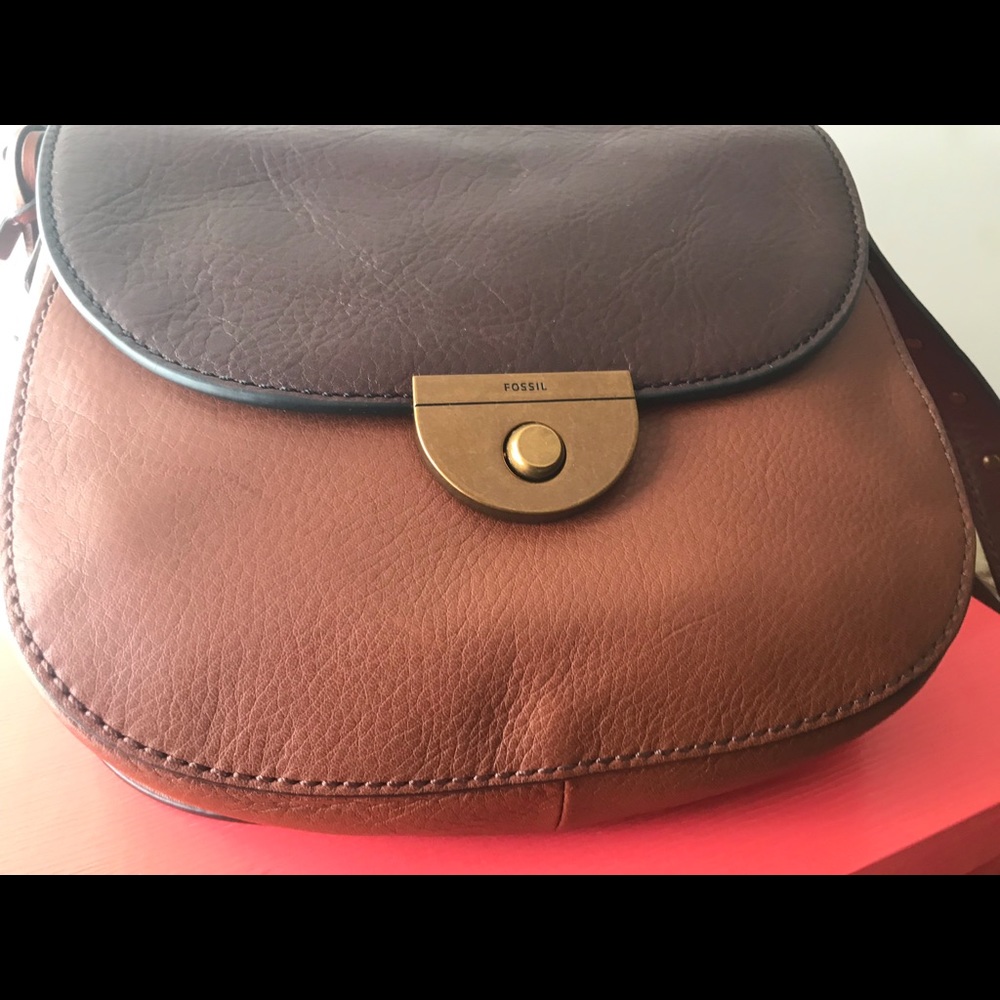 Fossil CrossBody Saddle Bag-Multi Brown NWT